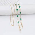 Golden eyewear chain with emerald green beads and sparkling white crystals accents - 70cm / Green