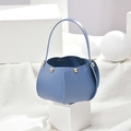 Elegant light blue leather bucket gift bag with golden rivets and a chic floral shape - Lake Blue (Pack of 10)