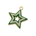 Luxurious green enamel star pendant in gold-plated metal with white crystals inlay - Green