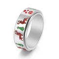 Drehbarer Weihnachtsring aus Edelstahl mit bunten Emaille-Rentier- und Baummustern - Silber / US 6