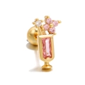 Pink gemstone drink cup cartilage stud earring with screw back ball and gold finish - Flower Drink Cup / Gold