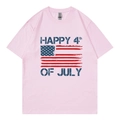 T-shirt rose de la fête de l'indépendance avec imprimé graphique Happy 4th of July - XS / Hauts / Rose