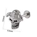 Skull earring with horns in vintage silver finish, sized 9.5mm by 9.3mm - Horned Skeleton (#11) / 1.2*8mm / Silver