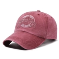 Vintage washed dark red baseball cap with white embroidered sports lettering - Adjustable / Red