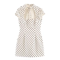 Korte witte jurk met stippen en een hoge hals met strik en uitgesneden detail dames - XS / Witte Stippen