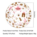 Pink western cowgirl party supplies 9-inch disposable paper plates with hat and boot patterns - Large Plates