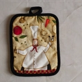 Thickened cotton kitchen pot holder with rustic chef print and hanging loop for storage - Fat Chef