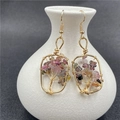 Handmade Tree of Life earrings with multi-color gemstones and gold wire wrap hooks - Tourmaline