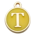 Golden round enamel charm with letter T for DIY jewelry bracelets and keychains - Letter T Style / 1 Piece (12x14mm) / Yellow