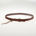 Detail of brown suede belt with metal ring buckle and knotted end on grey background - Brown Suede Ring Style (AB17)