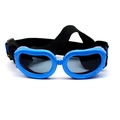 Adjustable blue anti-UV pet goggles with dark lenses and black elastic strap for dogs - Blue