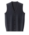 Detail view of V-neck knitted vest with fine check pattern and button-down closure - Dark Grey