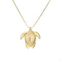 Minimalist golden turtle pendant necklace with clear zircon stones on a box chain - Clear Gemstone Turtle