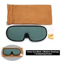 3D sleep mask set with green mesh mask, earplugs in case and brown suede storage pouch - Mask + Earplugs + Pouch / Green