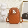 Brown quilted crossbody phone bag with rabbit buckle and adjustable shoulder strap - Brown