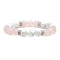 Dettaglio del bracciale in quarzo rosa e howlite con distanziatori di strass argento - 311 Quarzo Rosa e Turchese Bianco 10MM