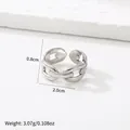 Silver chain link open ring in stainless steel with adjustable industrial design - Woven Chain Style (193) / Steel