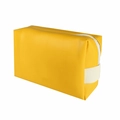 Borsa da trucco gialla in pelle PU con cerniera bianca e maniglia laterale - Lettere Stampate / Giallo