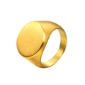 Minimalist matte gold stainless steel signet ring with a round flat top surface - Gold