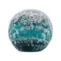 Artistic blue wave glass paperweight with bubble patterns and a crystal finish - 80mm Ocean Wave Bubble Ball - Peacock Green