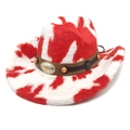 Dettaglio cappello da cowboy maculato in ecopelliccia con fibbia a testa di toro - M（56-58cm） / Corona Diritta Rosso