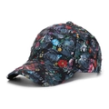 Detail of distressed floral baseball cap with colorful flower print and embroidery - Black Floral Style (A)