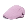 Pink retro flat cap for women with adjustable metal buckle and solid color twill fabric - One Size / Light Purple
