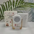 White foldable LED lantern lamp with wooden handle, white gift box and paper bag - Birthday Gift Bag / White