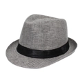 Grey woven panama sun hat with a sleek black satin ribbon band for men and women - Adult Size (Approx 58cm) / Monofilament Straw-Grey