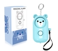 Blue bear-shaped 130dB personal alarm with LED light and lanyard for security - English Packaging / Bear / Danqing Color