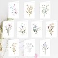 Set of 10 watercolor floral greeting cards with matching envelopes on white background - S820 Fresh Watercolor Flowers Style (10 Cards + 10 Envelopes)