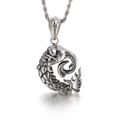 Silver punk style dragon pendant in cast stainless steel with detailed metal scales - Dragon Skull Pendant (KP56294-BD)