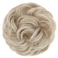 Messy bun hair scrunchie in golden blonde mix with curly fluffy synthetic texture - Ivory Grey