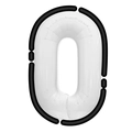 Detail of white 2D comic style number 0 foil balloon with black outlines for party deco - Number 0