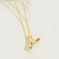 Minimalist 14K gold plated necklace with a polished 3D letter Y pendant on a link chain - Letter Y