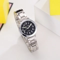 Children's quartz watch with silver steel strap, black dial, and glowing hands - Black