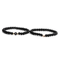 Matte black stone beads bracelet set with golden letter A and rose gold heart charm - Gold Copper Bead Letter A + Heart Bracelet Set