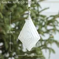 White glitter rhombus Christmas tree ornament with silver cap, 12.5cm height hanging decor - White Diamond Pendant