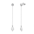 S925 sterling silver drop earrings with zircons and natural freshwater baroque pearls - GPE19-P Zirconia Chain Long Pearl Drop Earrings / Silver