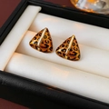 Vintage-Ohrringe mit Leopardenmuster-Dreieck und Goldmetallrahmen in Box - Goldenes Dreieck (S925 Silbernadel)