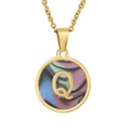 18K gold plated stainless steel necklace with letter Q on colorful shell pendant - Gold Q