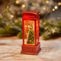 Rote Weihnachts-Laterne in Telefonzellen-Form mit beleuchtetem Tannenbaum - Weihnachtsbaum Telefonzelle (Kein Wasser)