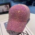 Berretto da baseball rosa scintillante da donna decorato con strass colorati brillanti - Regolabile (54-58cm) / Rosa (Strass Magenta)