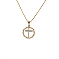 Goldene Kreuzkette mit bunten Zirkonia-Steinen und quadratischer Box-Kette - Buntes Zirkon-Kreis-Kreuz