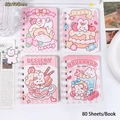 Set of four mini A7 spiral notebooks featuring cute pink rabbit and dessert illustrations - Dessert Rabbit