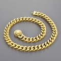 Chunky 11mm gold Cuban link necklace for men featuring a circular clasp and bullet pendant - Gold (Smooth Clasp) / 45cm