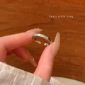 Silberner Schleifenring mit Zirkon und Perlen, verstellbares offenes Ringdesign - Silber Drei Steine Offener Ring (J927)