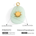 Waterproof stainless steel teardrop pendant with light green stone and golden sun detail - PJ92037C-Light Green Stone Sun