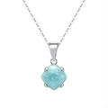 Bohemian style necklace with light blue square gemstone and silver chain - Aquamarine, White Gold Plated, Approx. Weight 1.28g