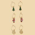 Christmas earring set featuring gold-toned Christmas tree, snowflake, and glove charms - 3 Pairs/Set Christmas Tree Glove Snowflake